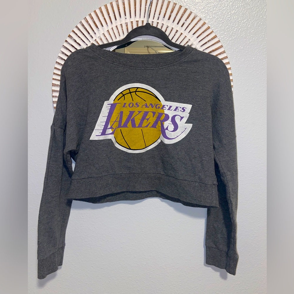 NBA Hardwood Classics Los Angeles LA Lakers Cropped Sweatshirt Gray Sz M